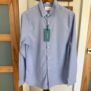 Fairlane Wrinkle Free Easy Care Oxford‎ Dress Shirt Blue Cotton Med Slim Fit NWT